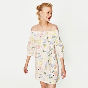 NWT Zara Ecru off the shoulder pastel floral mini